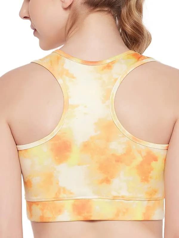 Clovia Women's Medium Impact Padded Non-Wired Tie-Dye Sports Bra with Removable Cups (Br2084A16_Orange_L)