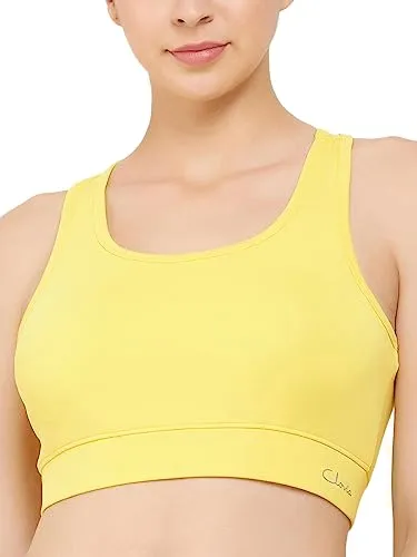 Clovia Women's Medium Impact Padded Racerback Sports Bra (BRS046P02_Yellow_XXL)