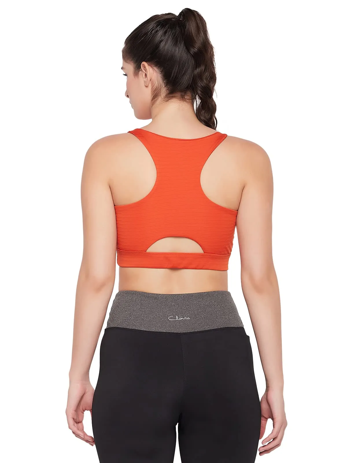 Clovia Women's Medium Impact Padded Racerback Sports Bra (BRS046P16_Orange_L)