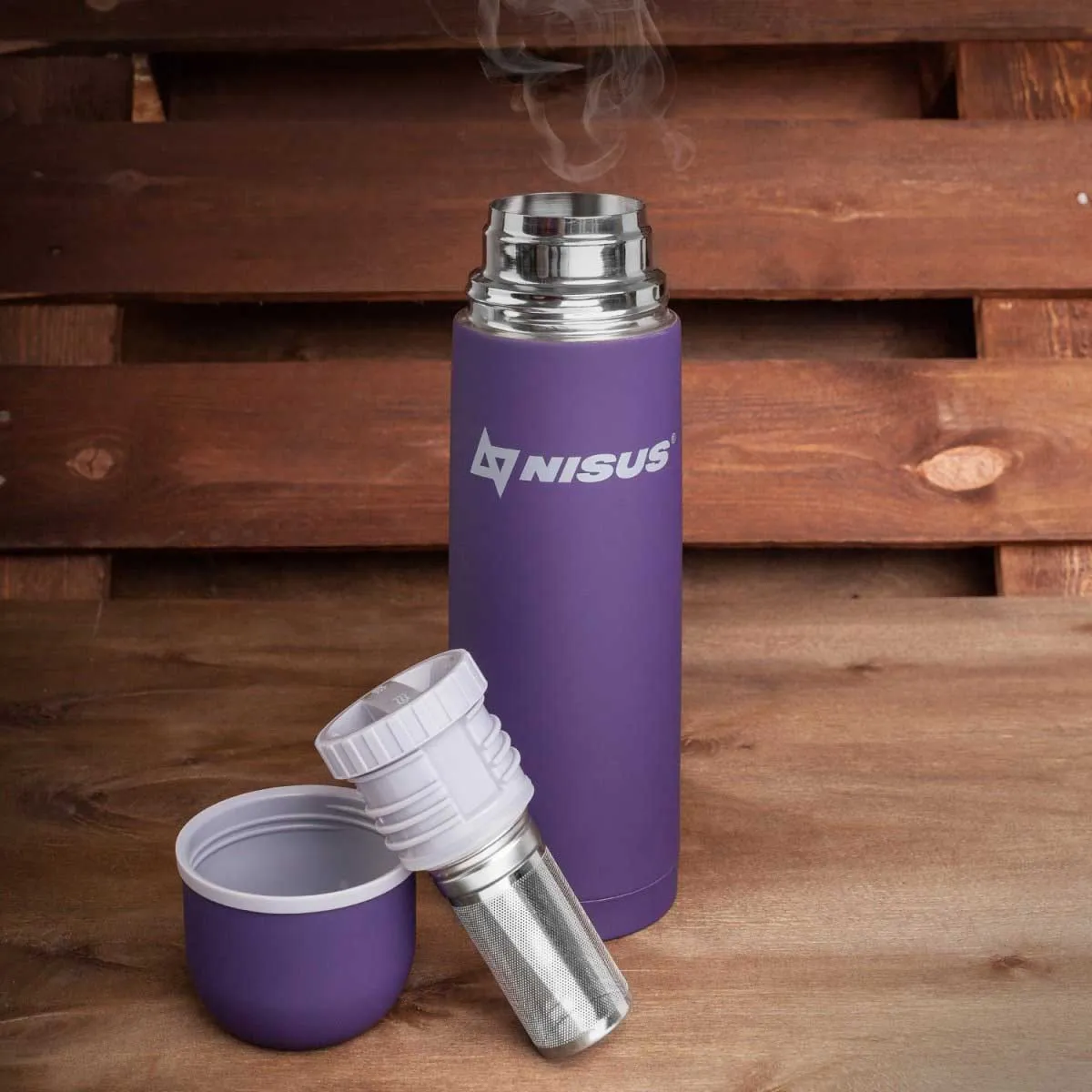 Compact Insulated Water Flask with Strainer, Purple, 33 oz