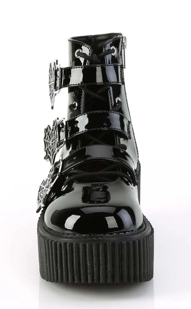 CREEPER-260 Black Patent Creeper Boots