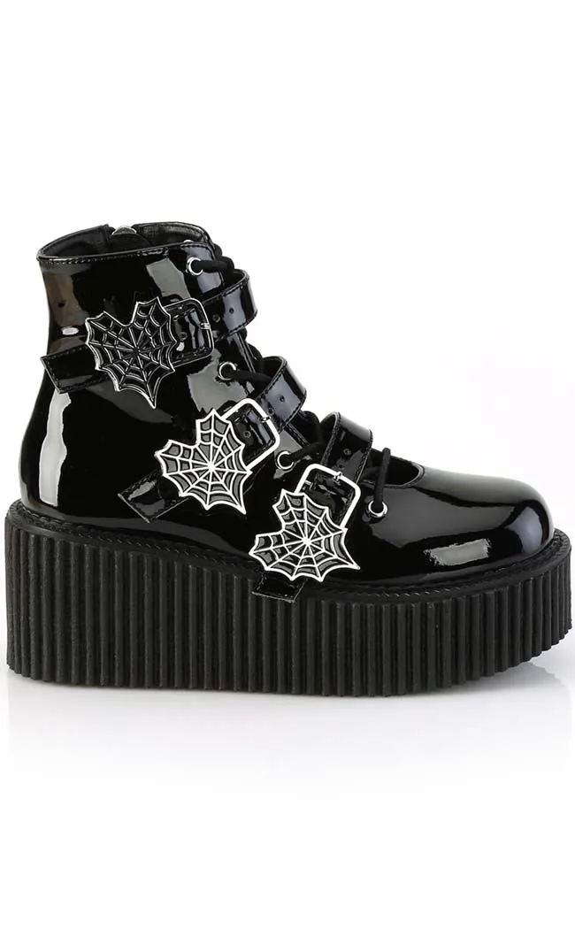 CREEPER-260 Black Patent Creeper Boots