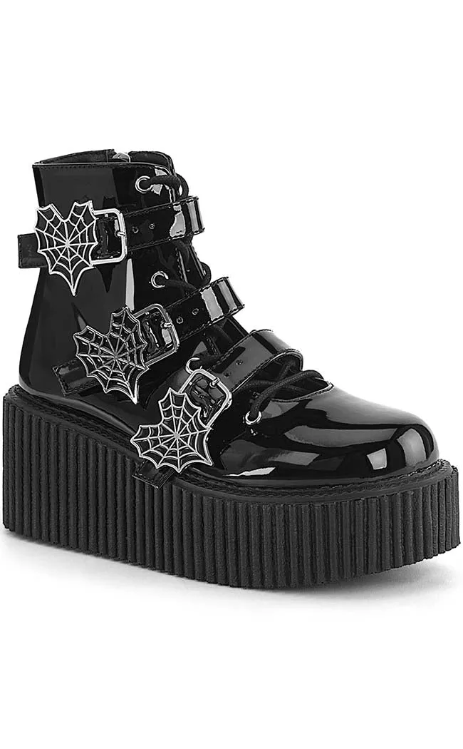 CREEPER-260 Black Patent Creeper Boots