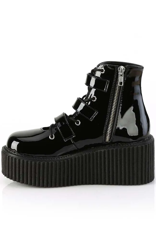 CREEPER-260 Black Patent Creeper Boots