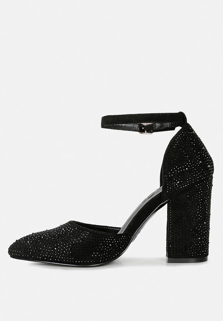 CULVER Rhinestone Embellished Block Heel Sandals in Black