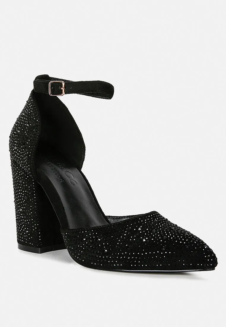 CULVER Rhinestone Embellished Block Heel Sandals in Black