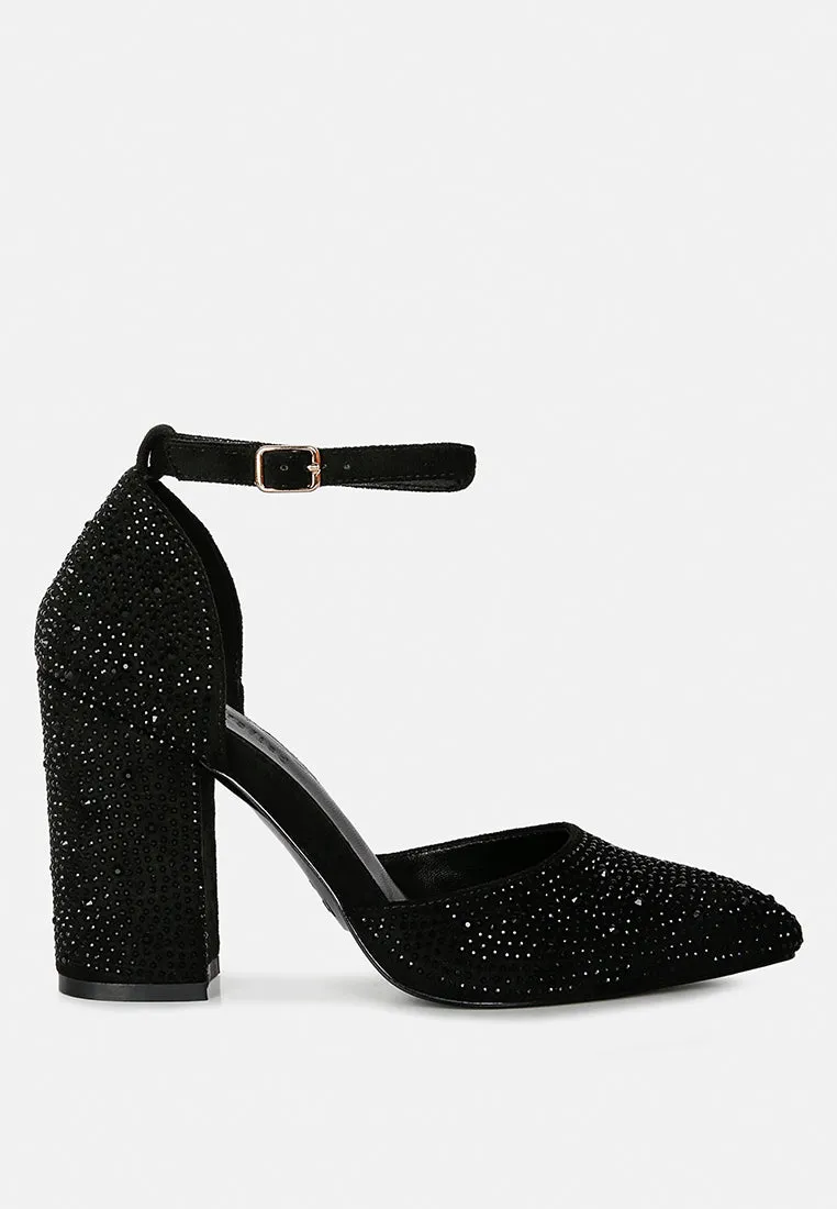 CULVER Rhinestone Embellished Block Heel Sandals in Black