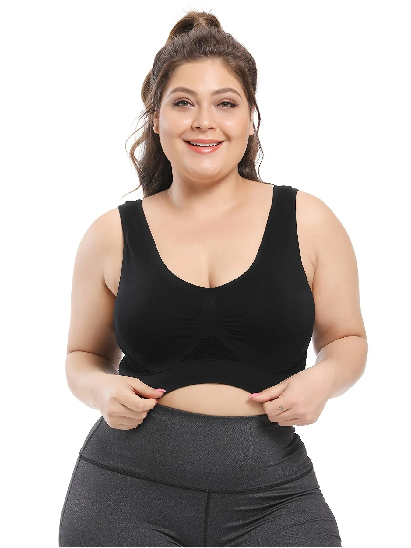 Curve Seamless Padded Sports Bras for Women, Plus Size High Stretch Breathable Support