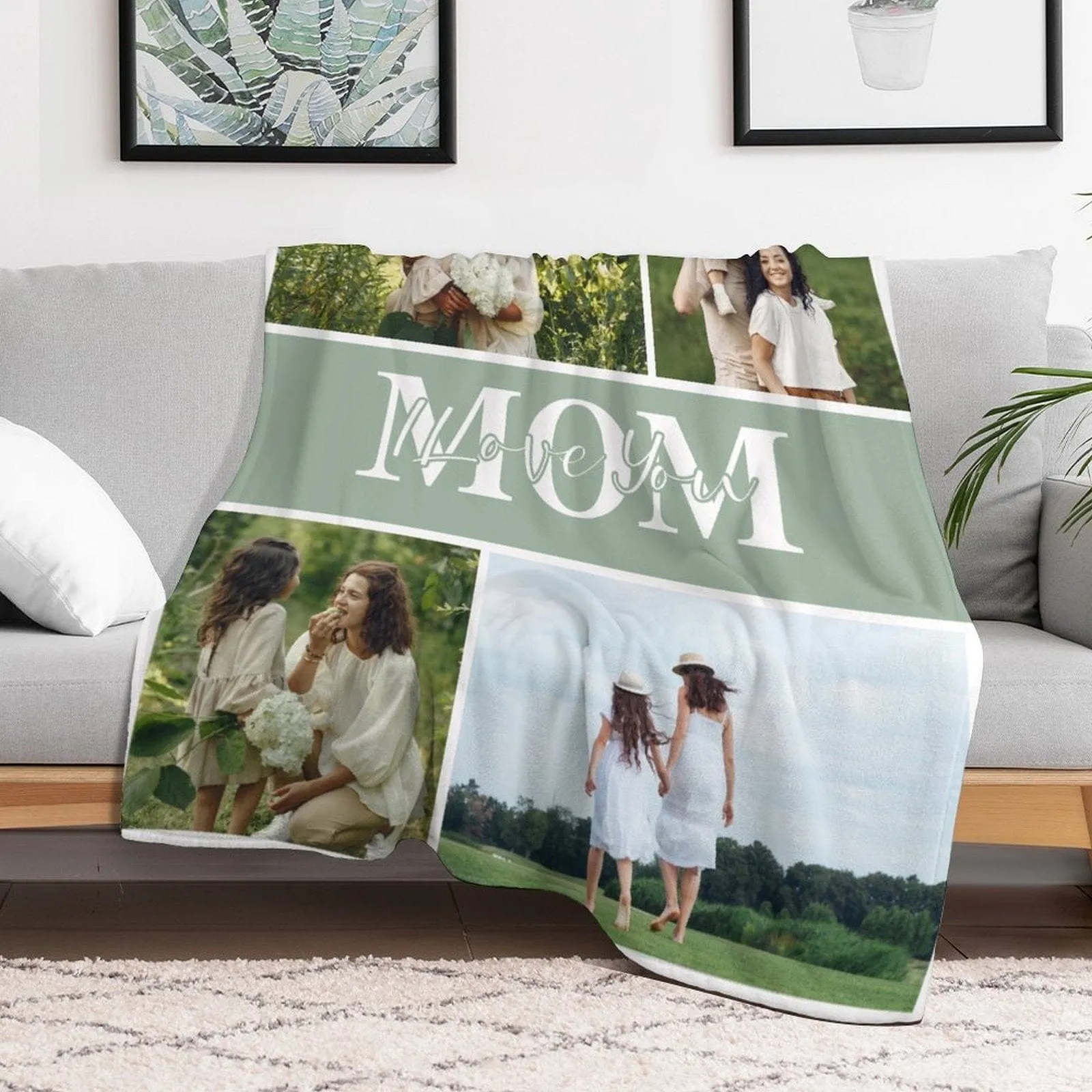 Custom 4 Photos Love You Mom Anti-pilling Flannel Blanket Personalized Mother's Day Blanket Gifts For Best Mom And Grandma