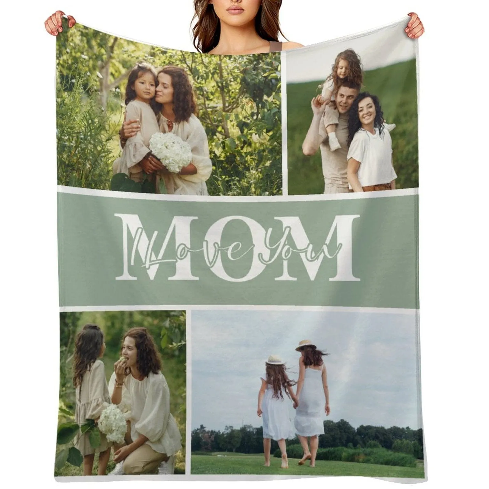 Custom 4 Photos Love You Mom Anti-pilling Flannel Blanket Personalized Mother's Day Blanket Gifts For Best Mom And Grandma