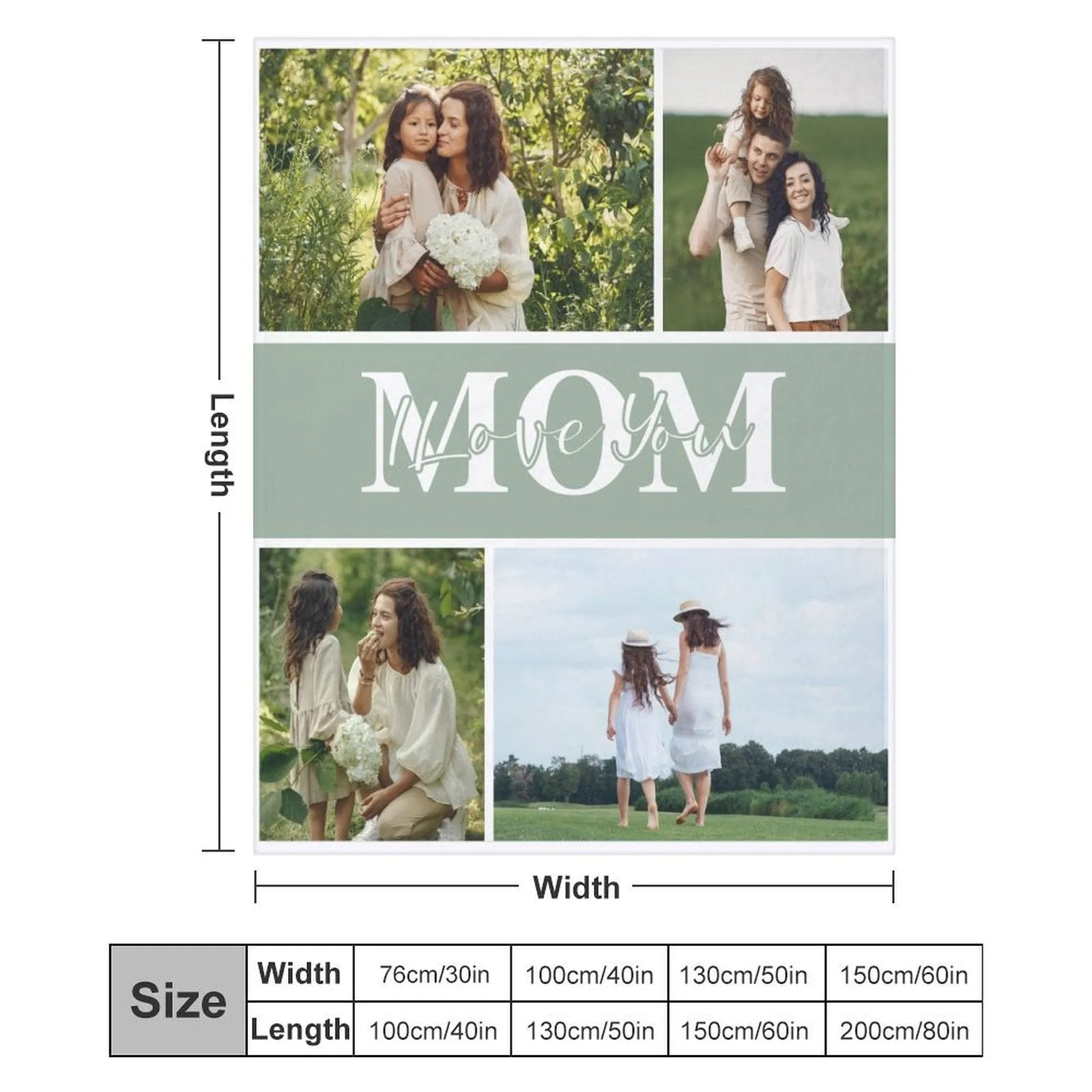 Custom 4 Photos Love You Mom Anti-pilling Flannel Blanket Personalized Mother's Day Blanket Gifts For Best Mom And Grandma