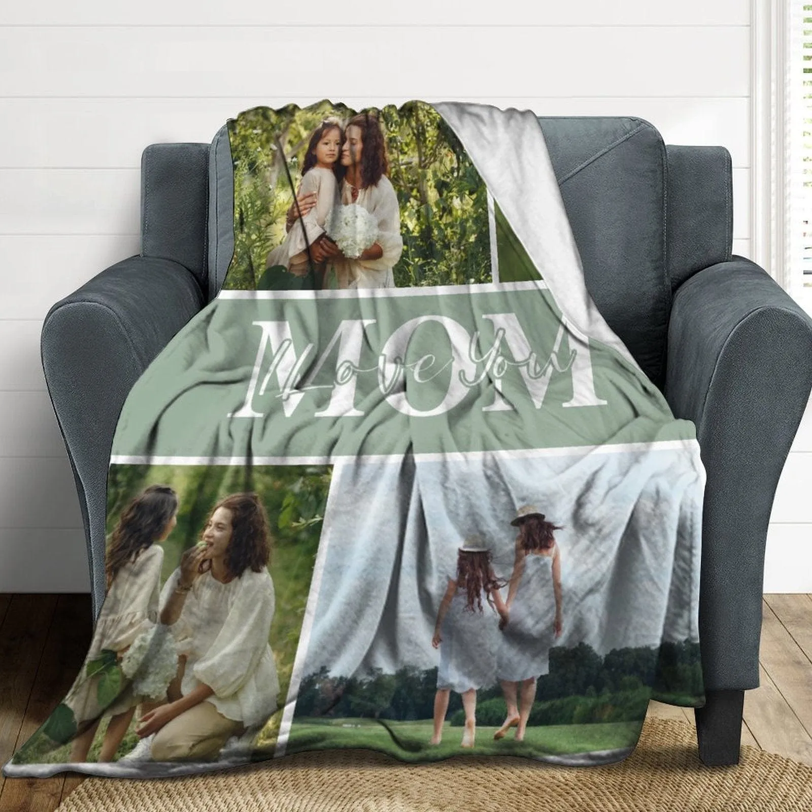 Custom 4 Photos Love You Mom Anti-pilling Flannel Blanket Personalized Mother's Day Blanket Gifts For Best Mom And Grandma