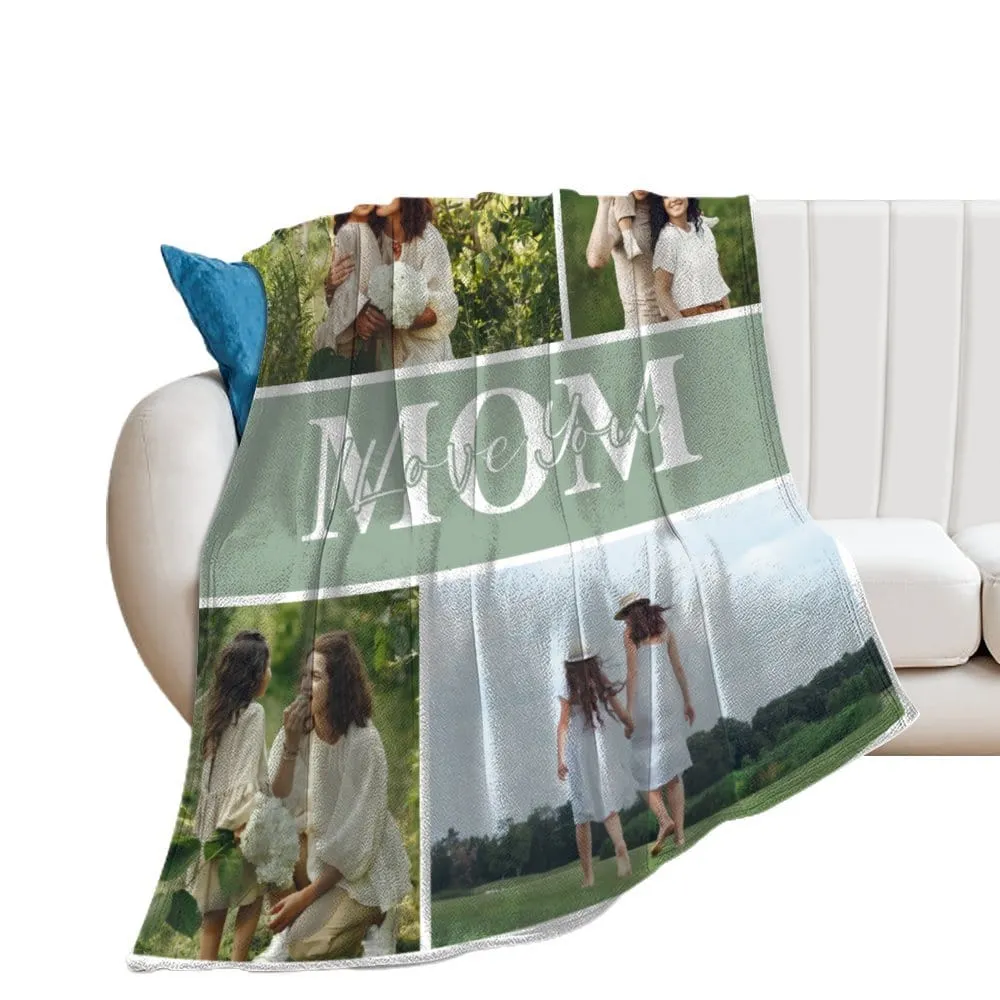 Custom 4 Photos Love You Mom Anti-pilling Flannel Blanket Personalized Mother's Day Blanket Gifts For Best Mom And Grandma