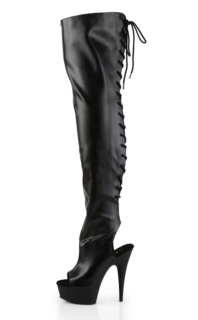 DELIGHT-3017 Black Vegan Leather Thigh High Boots