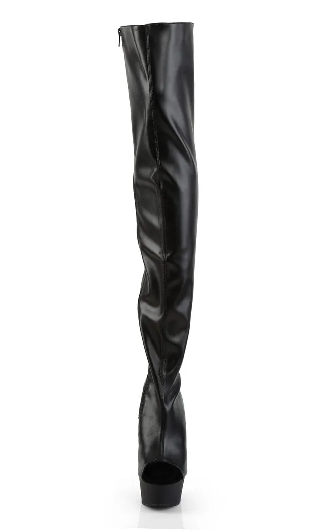 DELIGHT-3017 Black Vegan Leather Thigh High Boots