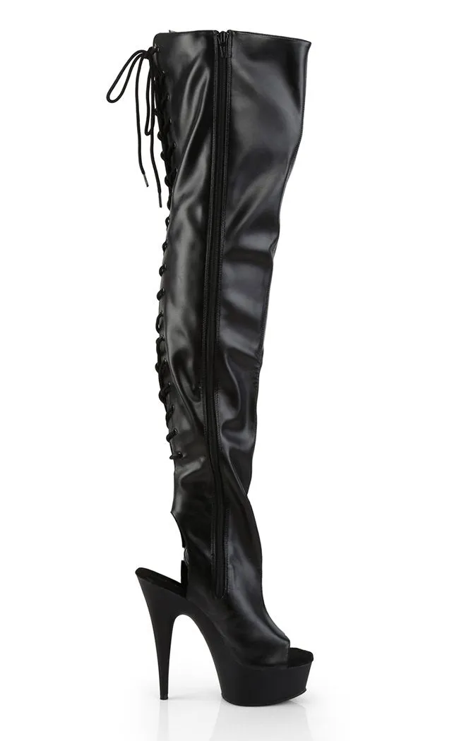 DELIGHT-3017 Black Vegan Leather Thigh High Boots