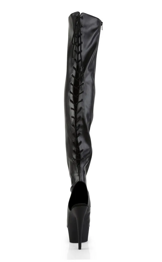 DELIGHT-3017 Black Vegan Leather Thigh High Boots