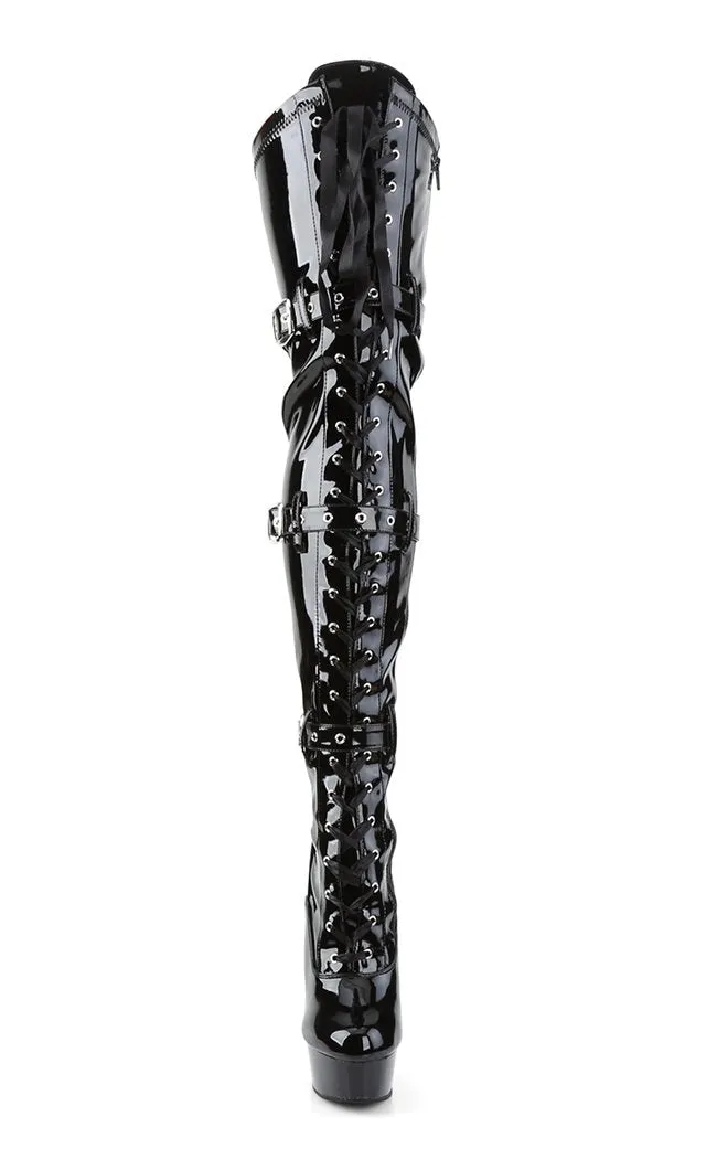 DELIGHT-3028 Black Patent Thigh High Boots