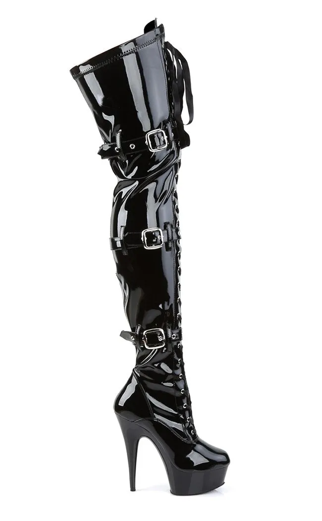 DELIGHT-3028 Black Patent Thigh High Boots