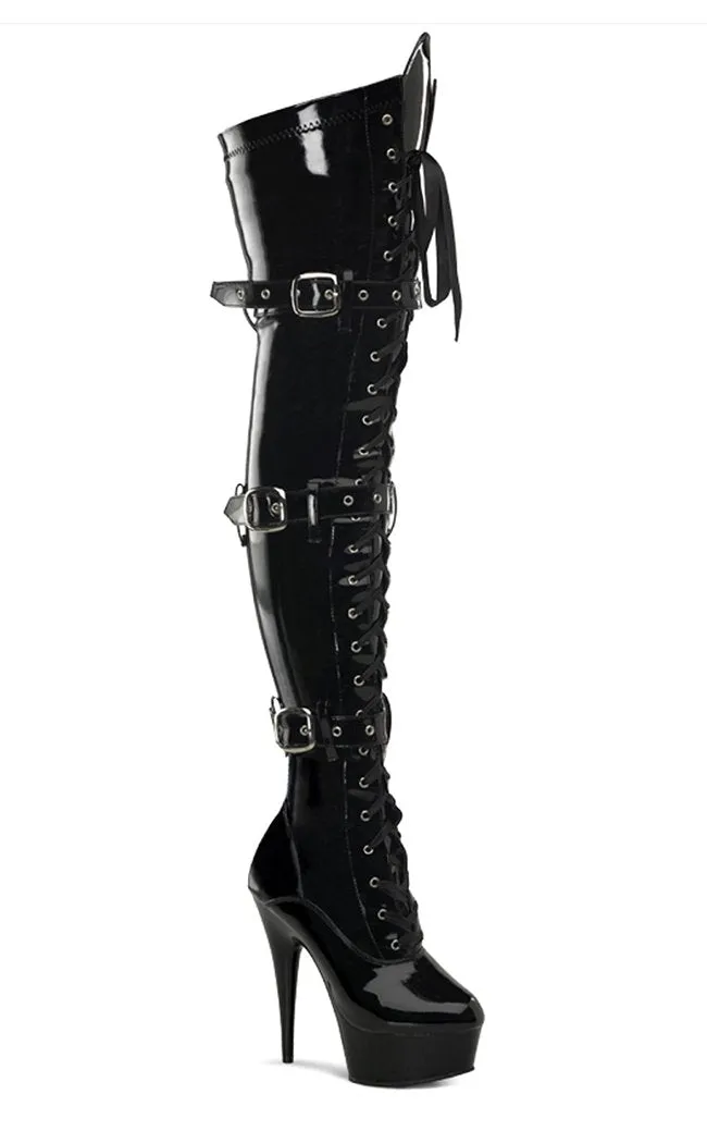 DELIGHT-3028 Black Patent Thigh High Boots