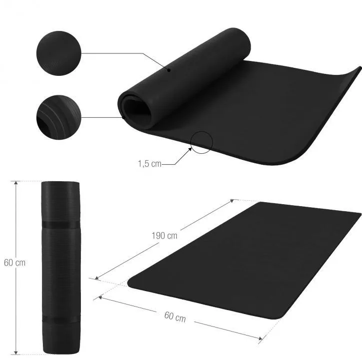 Deluxe NBR Yoga Mat Black 190x60x1.5cm