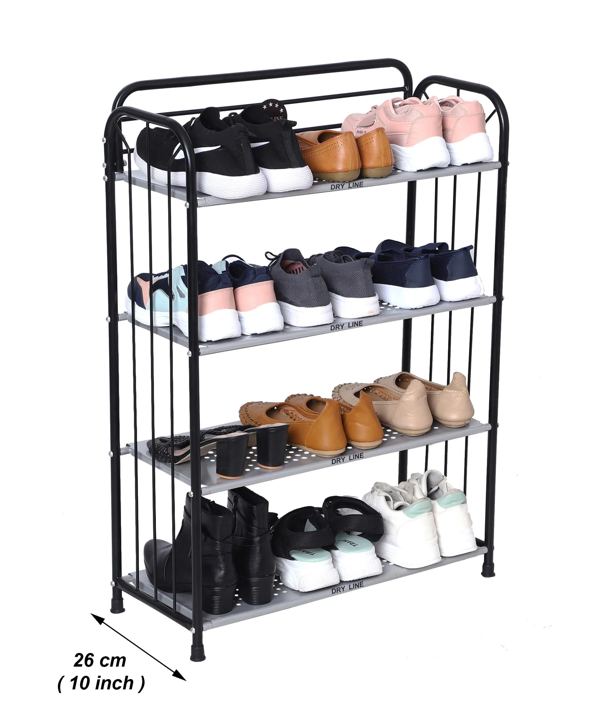 DRY LINE Premium Shoe Rack for Home Metal Multipurpose Perforated Shoe Organizer with Style (Executive Model) (4 Shelves (4-Tier))