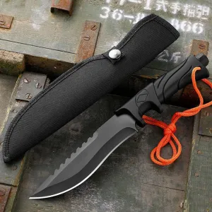 Fixed Blade Outdoor Duty Knife 5Cr3 Stonewashed Stainless Steel Field Knife Straight Camping Knife with ABS Nonslip Handle Waist Clip EDC Nylon Sheath