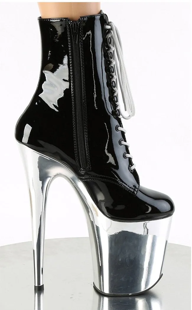 FLAMINGO-1020 Black Patent & Silver Chrome Boots