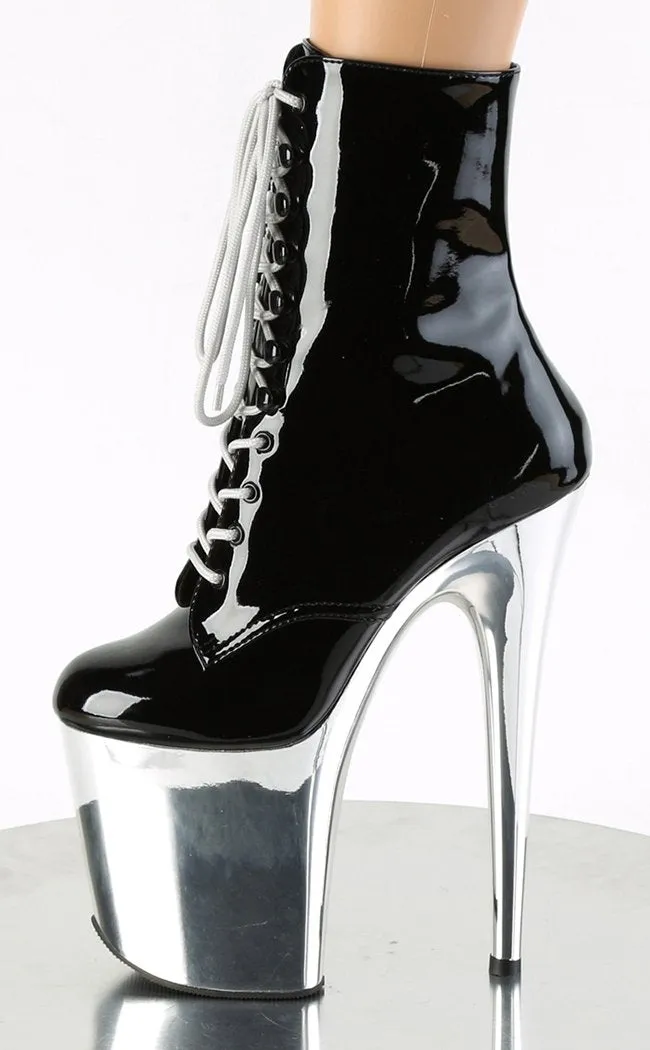 FLAMINGO-1020 Black Patent & Silver Chrome Boots