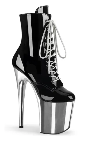 FLAMINGO-1020 Black Patent & Silver Chrome Boots