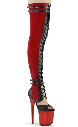 FLAMINGO-3027 Red Suede & Faux Leather Frosted Thigh High Boots