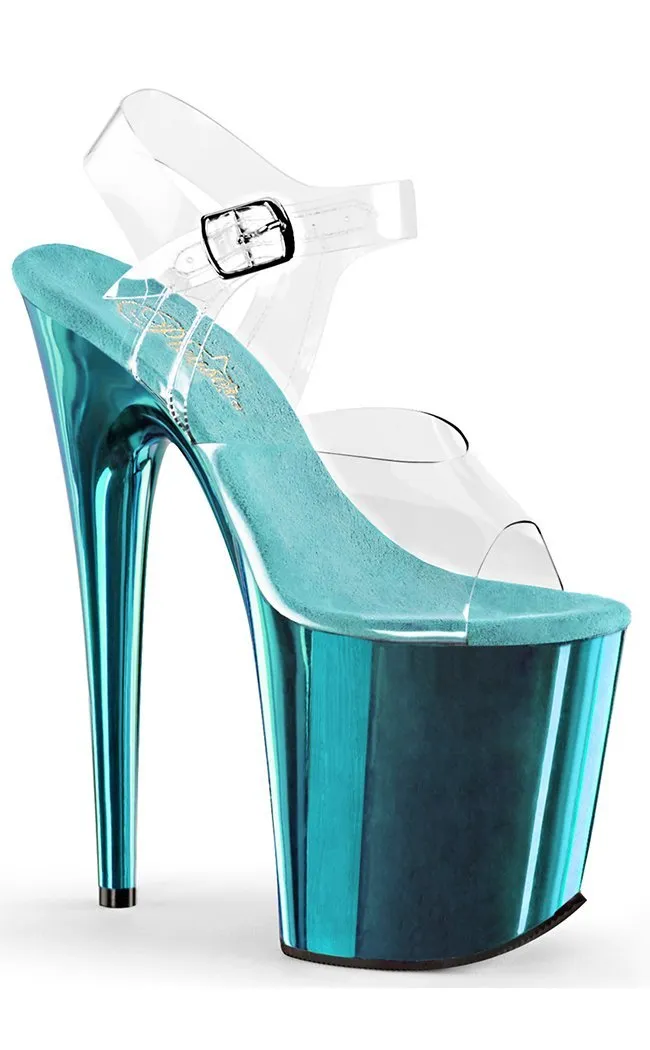 FLAMINGO-808 Clear & Turquoise Platform Heels