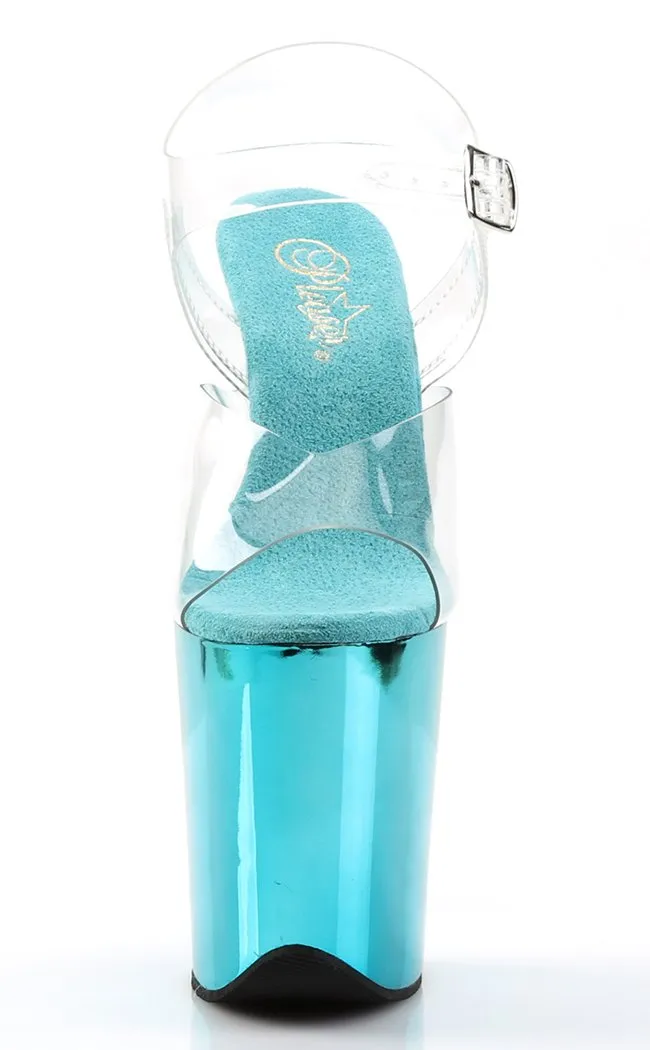 FLAMINGO-808 Clear & Turquoise Platform Heels