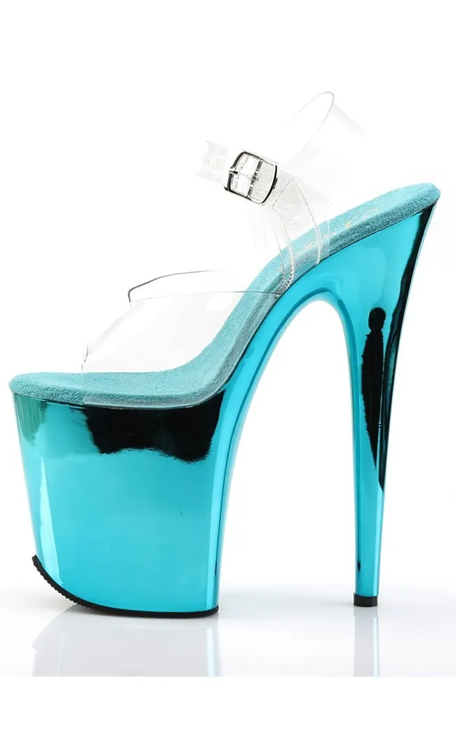 FLAMINGO-808 Clear & Turquoise Platform Heels