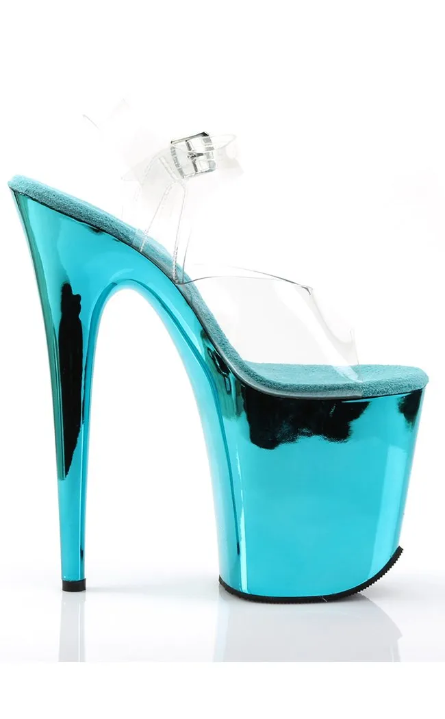 FLAMINGO-808 Clear & Turquoise Platform Heels