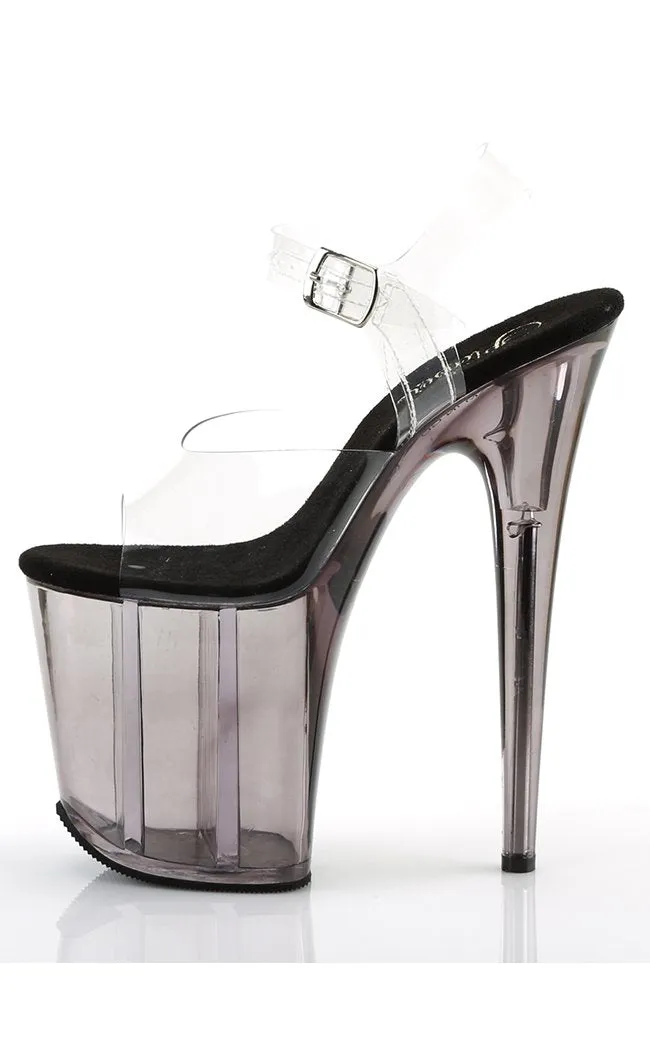 FLAMINGO-808T Clear & Grey Platform Heels