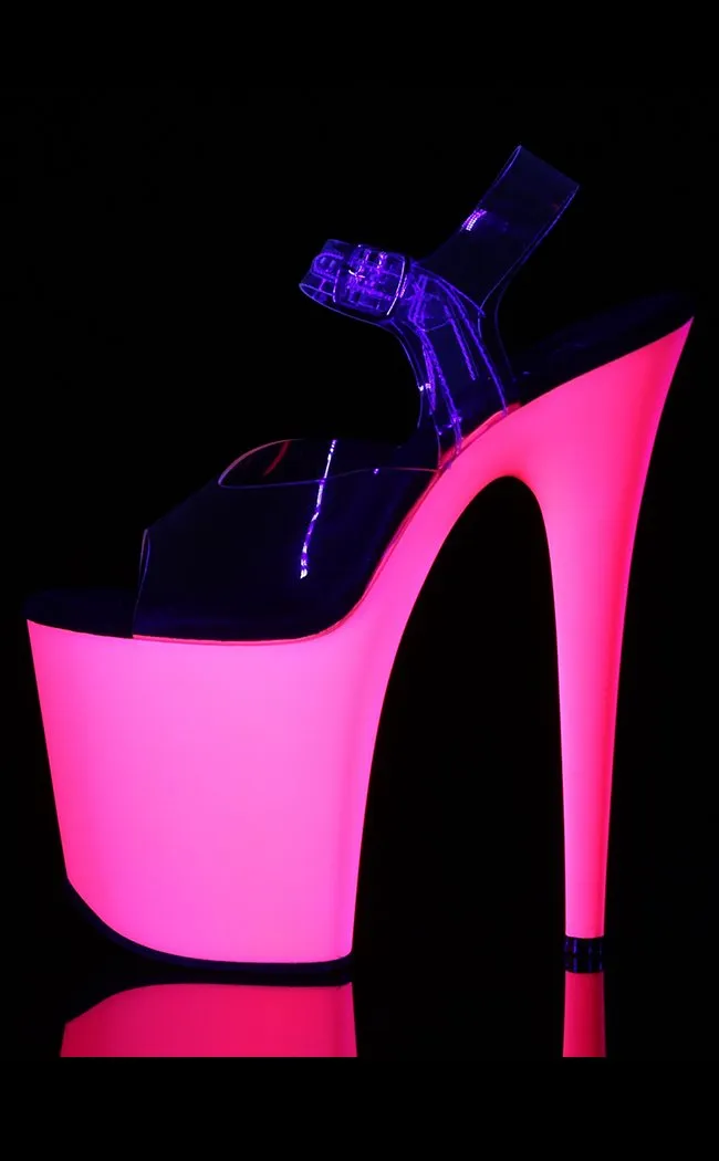 FLAMINGO-808UV Clear & Neon Pink Platform Heels