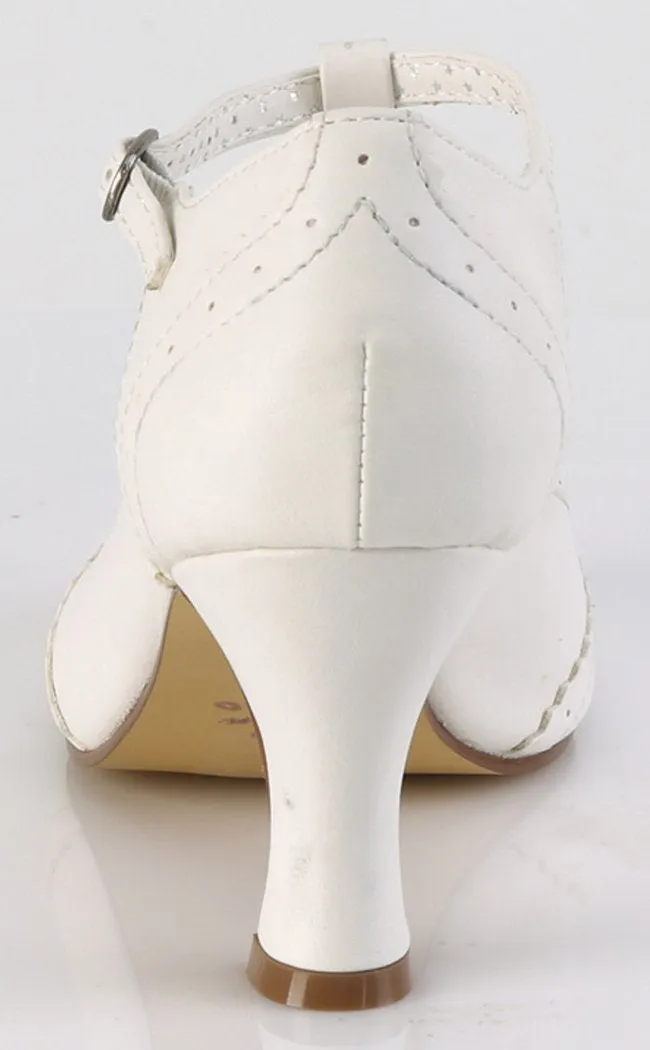 FLAPPER-26 White T Strap Pumps