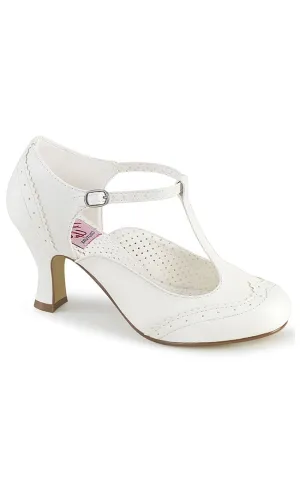 FLAPPER-26 White T Strap Pumps