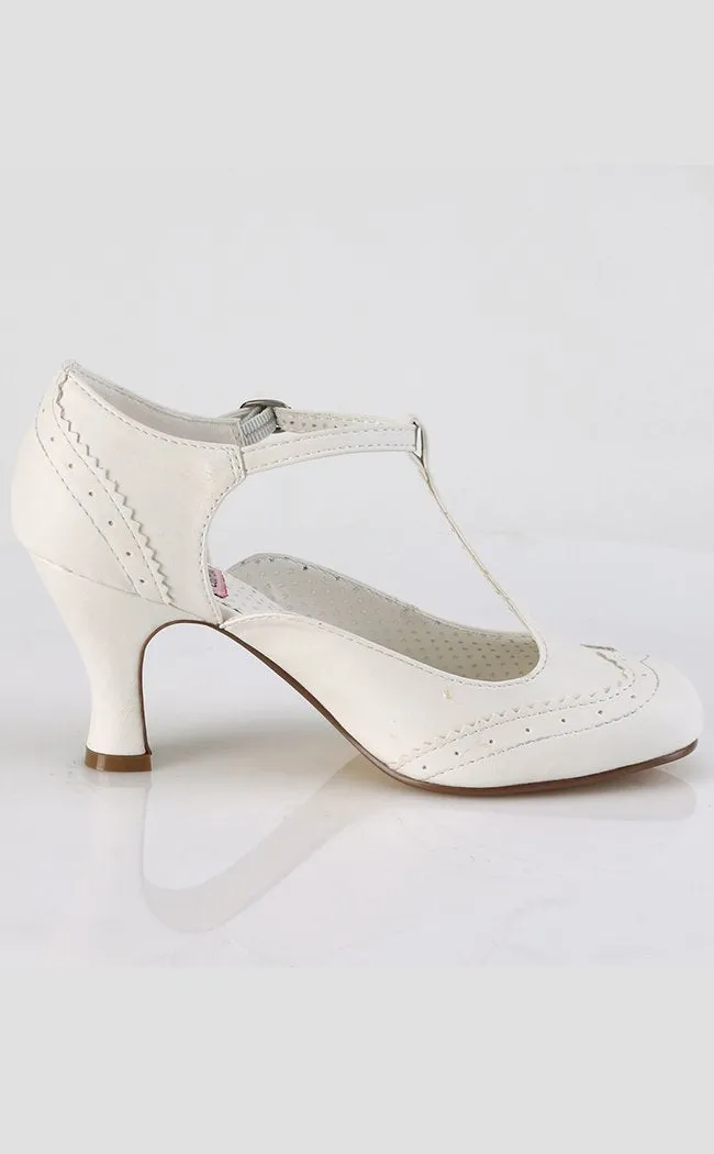 FLAPPER-26 White T Strap Pumps