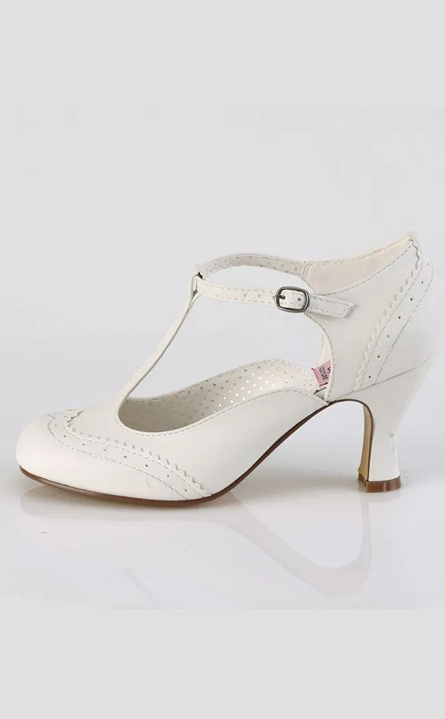 FLAPPER-26 White T Strap Pumps