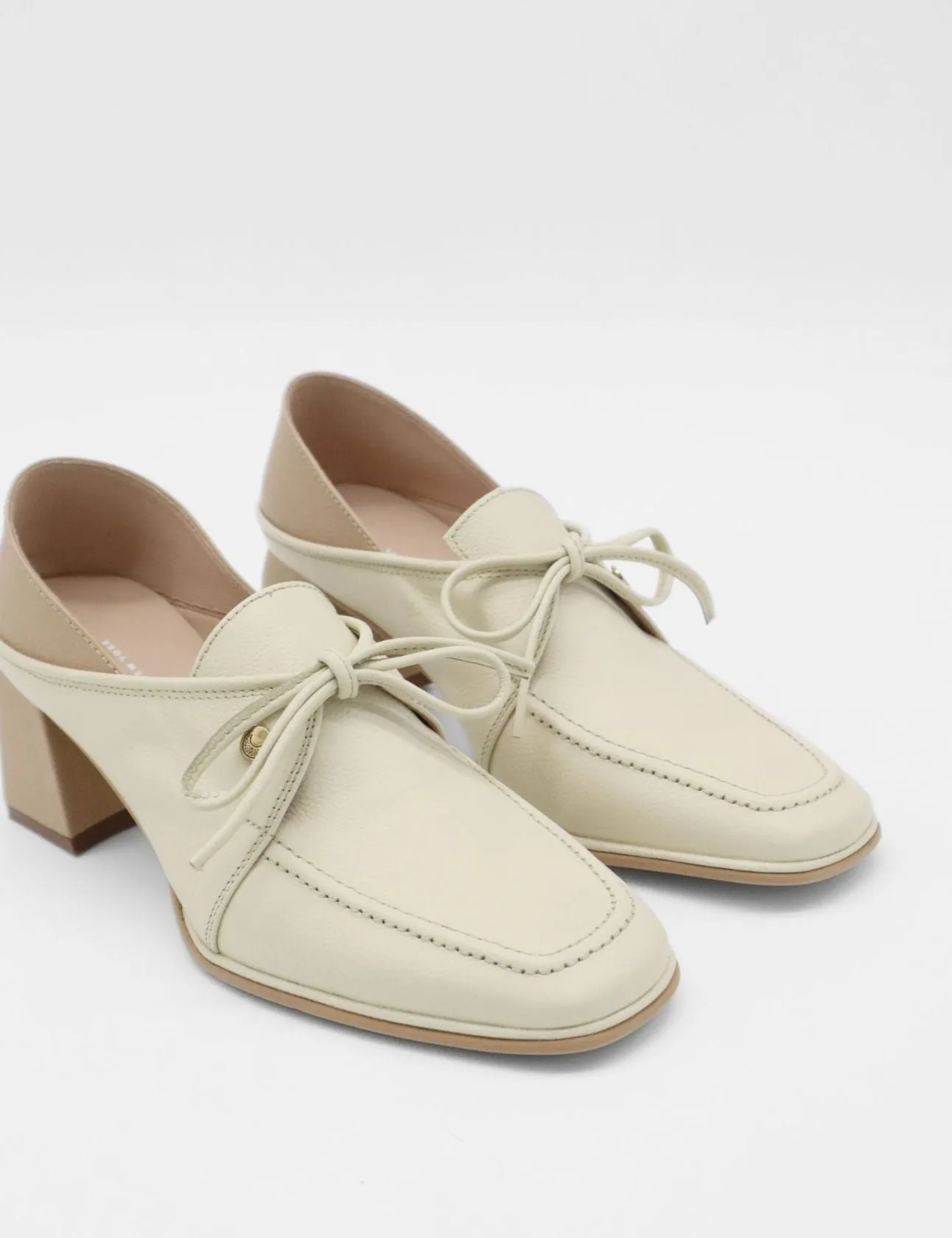 Focus heeled loafers in off white/tan leather womens shoes