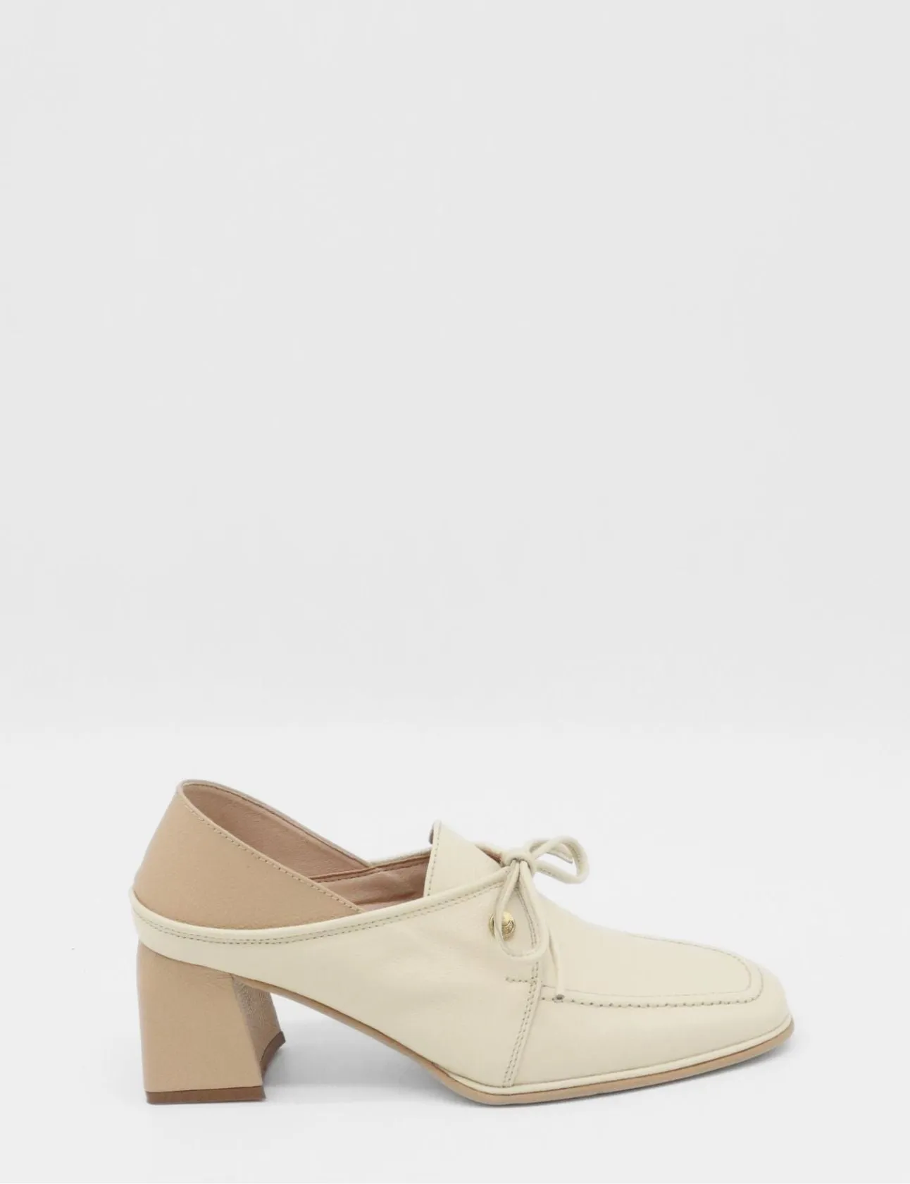 Focus heeled loafers in off white/tan leather womens shoes