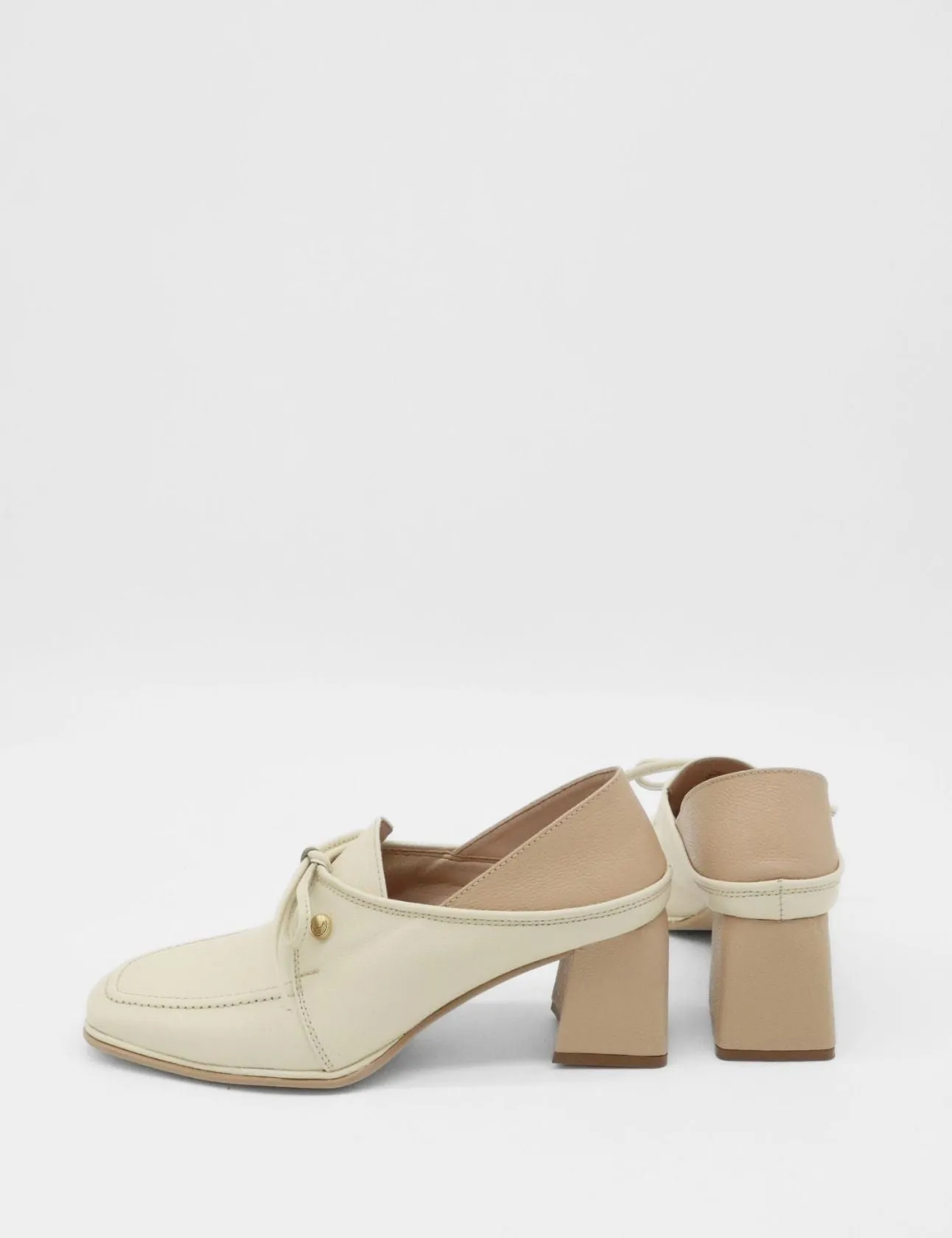 Focus heeled loafers in off white/tan leather womens shoes