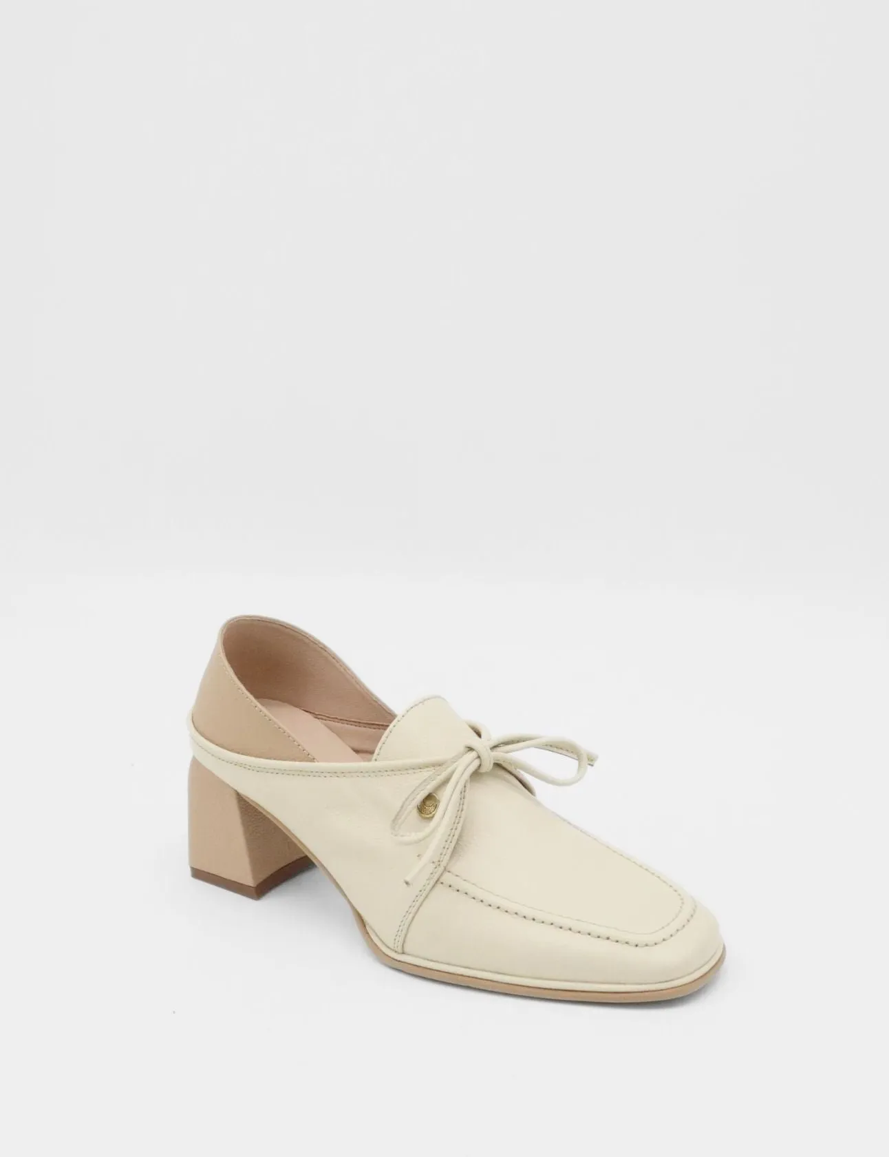 Focus heeled loafers in off white/tan leather womens shoes