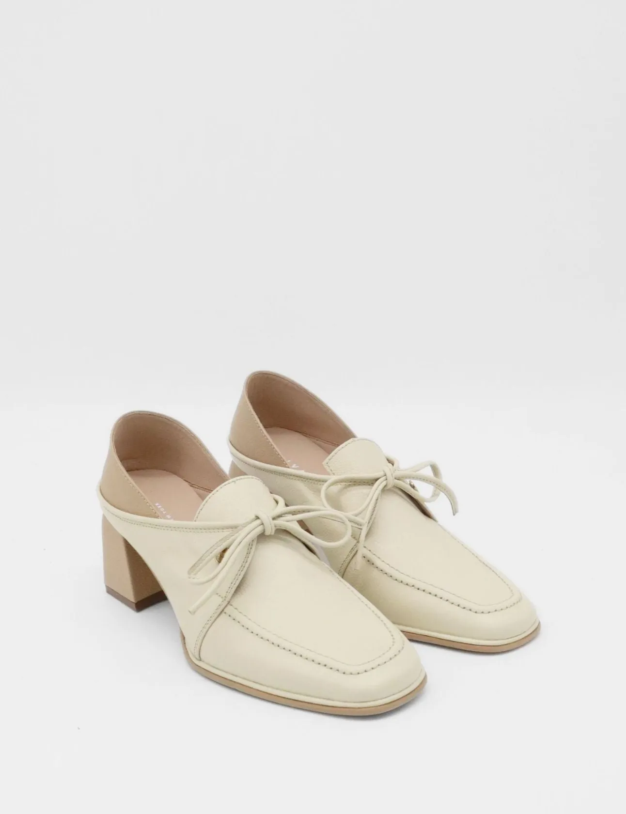 Focus heeled loafers in off white/tan leather womens shoes