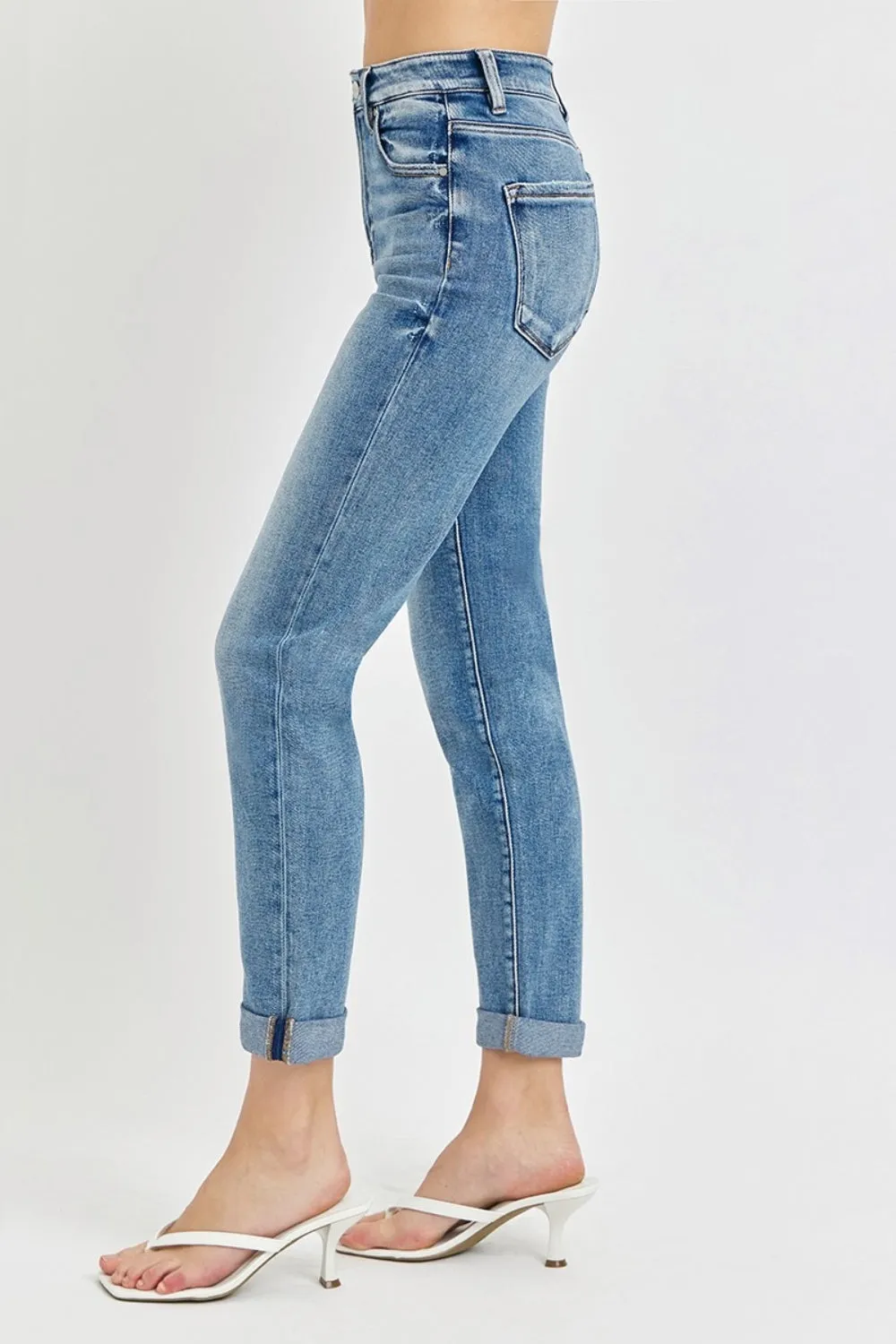 Full Size High Rise Cropped Roll Up Jeans