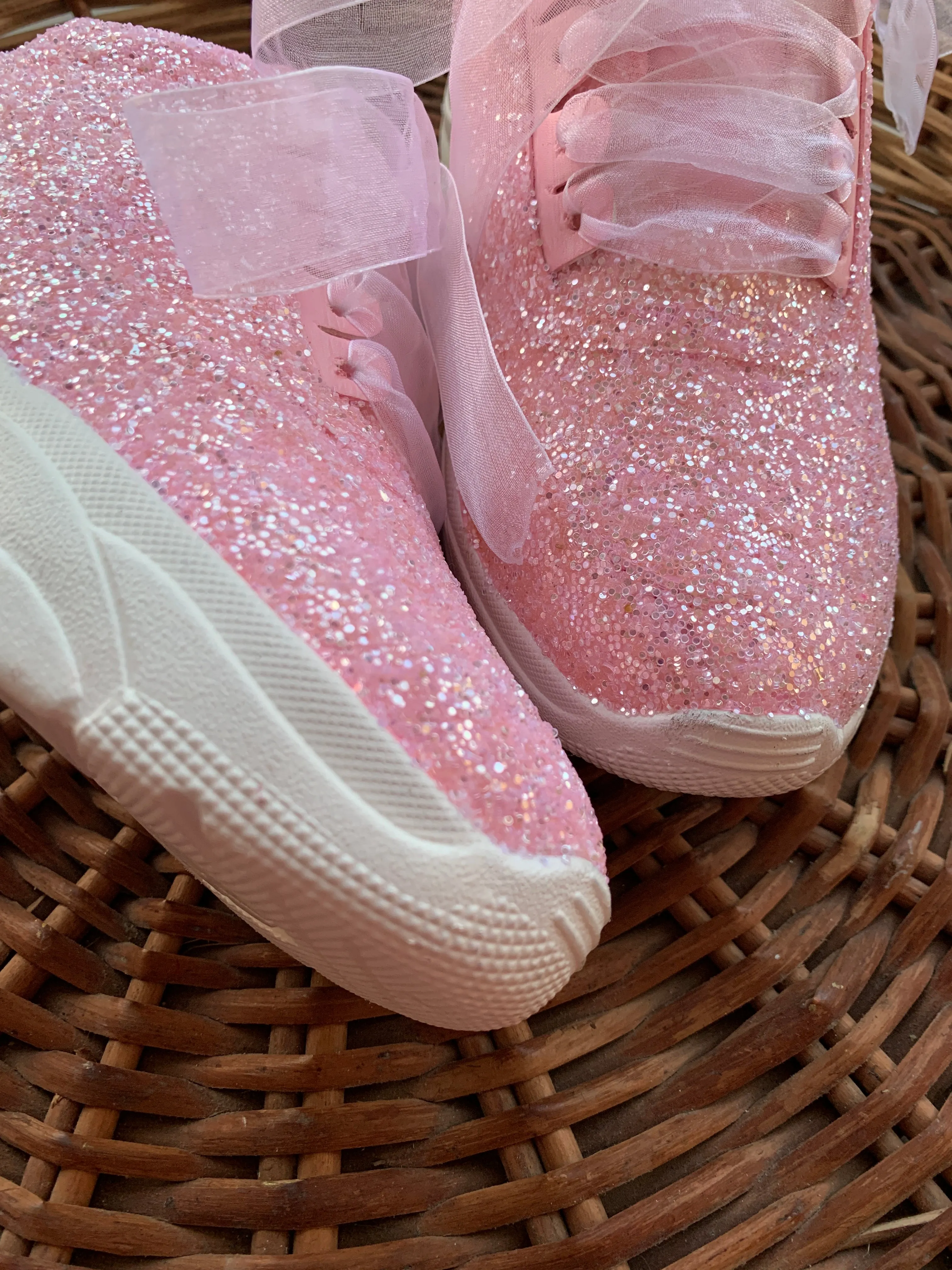 FUNKY N TRENDY steel pink glitter heeled sneakers with pearl detailing for brides /bridesmaids / sneakers for bridesmaids/ handcrafted sneakers/ glitter sneakers / bridal sneakers / bridesmaid sneakers/ pink sneakers / pink shoes