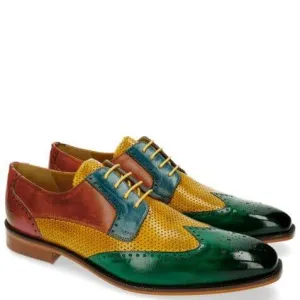 Green yellow Wing tip Oxford Shoes Dress Party Shoes Men Leather Brogues Shoes