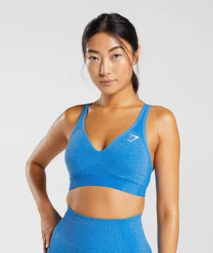 Gymshark Vital Seamless 2.0 V Neck Sports Bra - Electric Blue Marl